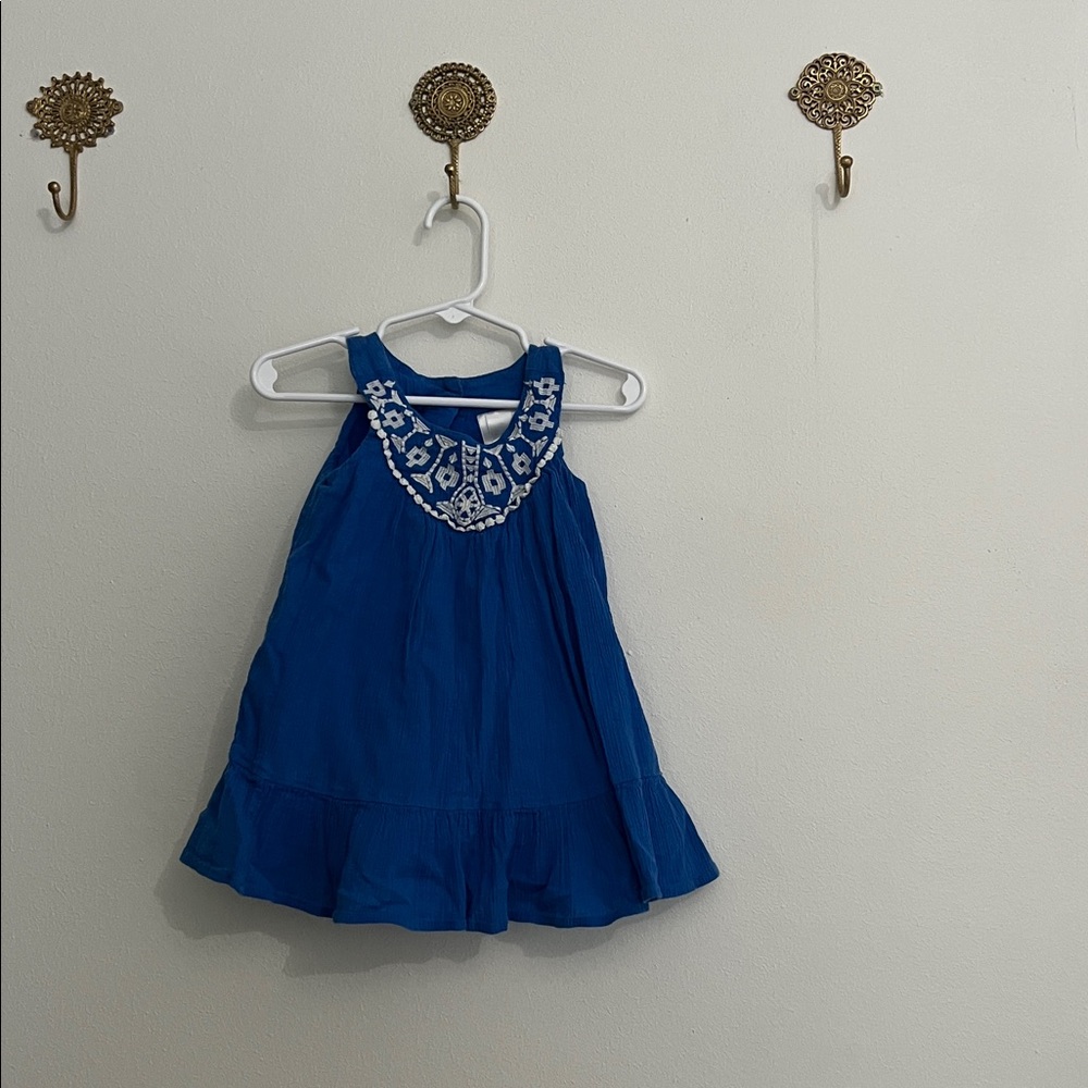 Lydia Jane Baby Girls Blue Dress with White Embroidery